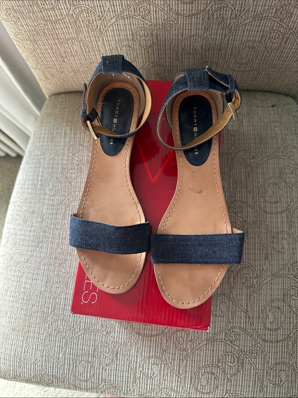 Tommy Hilfiger Navy Denim Open-Toe Ankle Strap Sandals